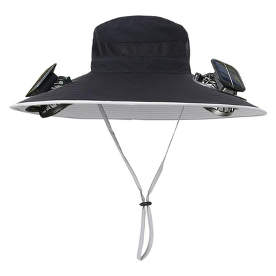 Cappello da sole a tesa larga per esterni con ventola solare, cappello personalizzato all'ingrosso, cappello da pescatore portatile