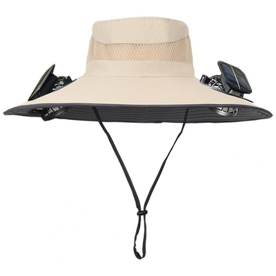 Cappello da sole a tesa larga per esterni con ventola solare, cappello personalizzato all'ingrosso, cappello da pescatore portatile