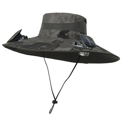 Cappello da sole a tesa larga per esterni con ventola solare, cappello personalizzato all'ingrosso, cappello da pescatore portatile