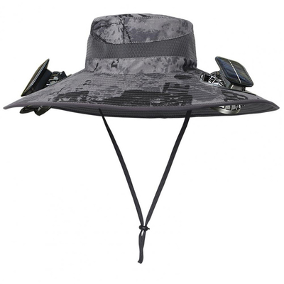 Cappello da sole a tesa larga per esterni con ventola solare, cappello personalizzato all'ingrosso, cappello da pescatore portatile