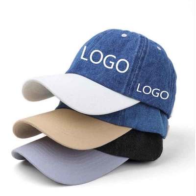 Cappello da baseball nero con logo personalizzato all'ingrosso, lavaggio acido, cotone vintage, regolabile, denim, sport, lavato