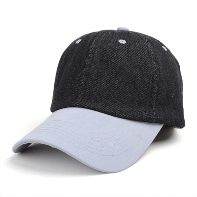 Cappello da baseball nero con logo personalizzato all'ingrosso, lavaggio acido, cotone vintage, regolabile, denim, sport, lavato