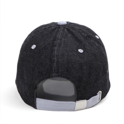 Cappello da baseball nero con logo personalizzato all'ingrosso, lavaggio acido, cotone vintage, regolabile, denim, sport, lavato