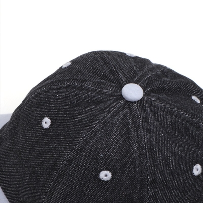 Cappello da baseball nero con logo personalizzato all'ingrosso, lavaggio acido, cotone vintage, regolabile, denim, sport, lavato
