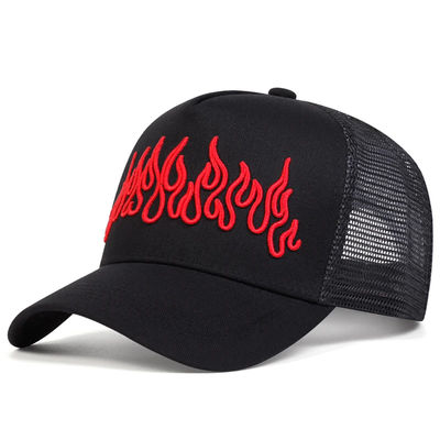 Flame Street Style Cappello Hip Hop regolabile ricamato Snapback Curve Brim Trucker Mesh Sports Cap