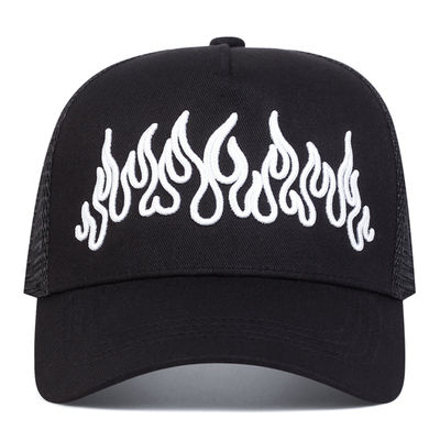 Flame Street Style Cappello Hip Hop regolabile ricamato Snapback Curve Brim Trucker Mesh Sports Cap