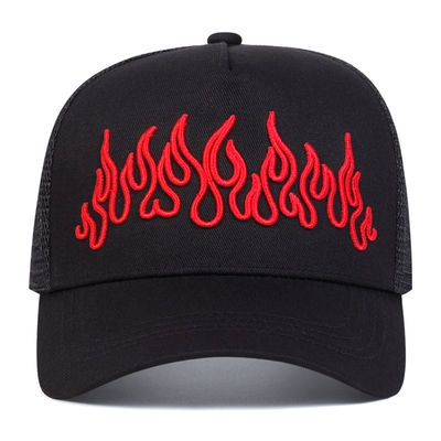 Flame Street Style Cappello Hip Hop regolabile ricamato Snapback Curve Brim Trucker Mesh Sports Cap