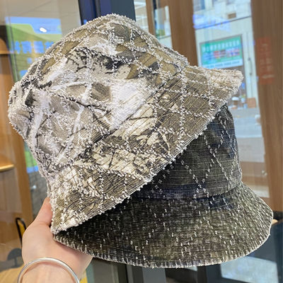 Vendita calda Primavera e Autunno Nuovo Top Piatto Frito Denim Suquin Plaid Bordatura Custom Bucket Hat Bordura logo Cappello da Pescatore
