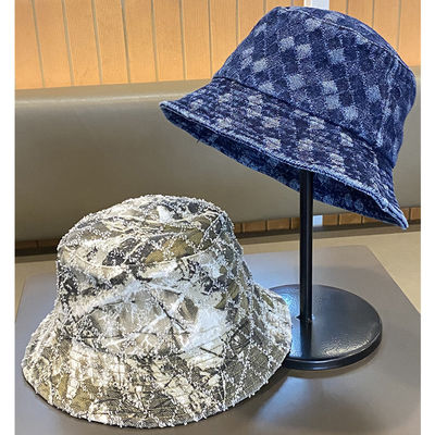 Vendita calda Primavera e Autunno Nuovo Top Piatto Frito Denim Suquin Plaid Bordatura Custom Bucket Hat Bordura logo Cappello da Pescatore