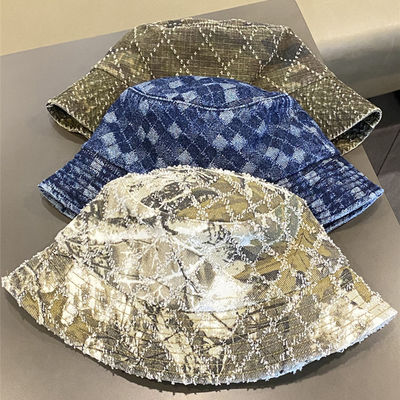Vendita calda Primavera e Autunno Nuovo Top Piatto Frito Denim Suquin Plaid Bordatura Custom Bucket Hat Bordura logo Cappello da Pescatore
