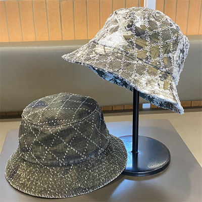 Vendita calda Primavera e Autunno Nuovo Top Piatto Frito Denim Suquin Plaid Bordatura Custom Bucket Hat Bordura logo Cappello da Pescatore