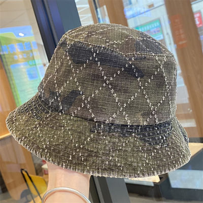 Vendita calda Primavera e Autunno Nuovo Top Piatto Frito Denim Suquin Plaid Bordatura Custom Bucket Hat Bordura logo Cappello da Pescatore