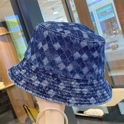 Vendita calda Primavera e Autunno Nuovo Top Piatto Frito Denim Suquin Plaid Bordatura Custom Bucket Hat Bordura logo Cappello da Pescatore
