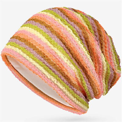 Costume di alta qualità Donna Striped Cappucci a maglia Slouchy Stile Skullies Cappuccio sportivo invernale Outdoor Cappuccio senza manette