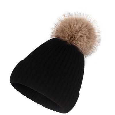 Cappello a maglia caldo invernale per donne cappelli a strisce casuali massicci cappelli da sci bambini cappello da pelliccia floppy pompom cappuccio