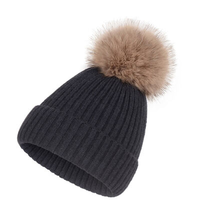 Cappello a maglia caldo invernale per donne cappelli a strisce casuali massicci cappelli da sci bambini cappello da pelliccia floppy pompom cappuccio