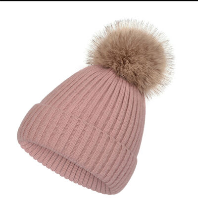 Cappello a maglia caldo invernale per donne cappelli a strisce casuali massicci cappelli da sci bambini cappello da pelliccia floppy pompom cappuccio