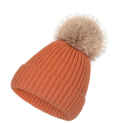 Cappello a maglia caldo invernale per donne cappelli a strisce casuali massicci cappelli da sci bambini cappello da pelliccia floppy pompom cappuccio
