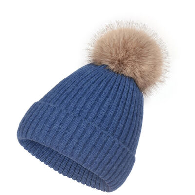 Cappello a maglia caldo invernale per donne cappelli a strisce casuali massicci cappelli da sci bambini cappello da pelliccia floppy pompom cappuccio