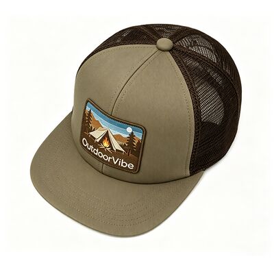Light Olive Green trucker cap featuring a curved brim customizable colors perfect for team uniforms company branding and casual wear