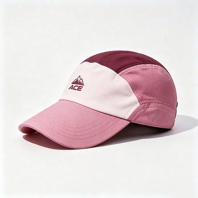 Cappello da camper a 5 pannelli a tesa piatta con logo personalizzabile e cinturino a strappo per attività all'aperto