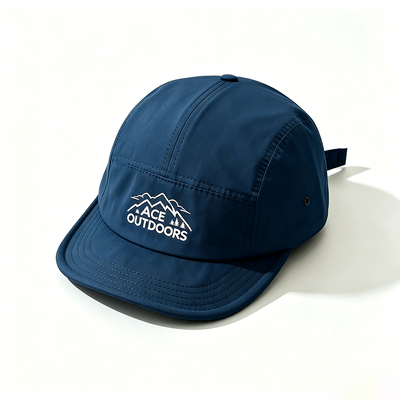 Cappello da campeggio a bordo piatto a 5 pannelli con fascia sportiva a maglia e cintura regolabile a gancio e anello