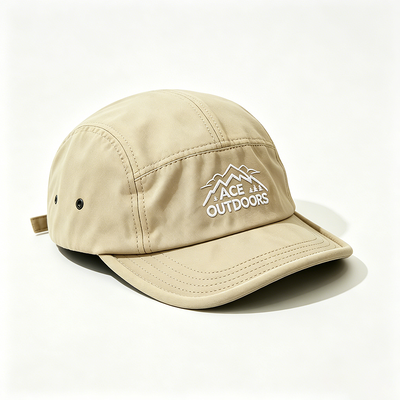 Cappello da campeggio a bordo piatto a 5 pannelli con fascia sportiva a maglia e cintura regolabile a gancio e anello