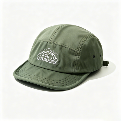 Cappello da campeggio a bordo piatto a 5 pannelli con fascia sportiva a maglia e cintura regolabile a gancio e anello