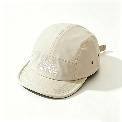 Cappello da campeggio a bordo piatto a 5 pannelli con fascia sportiva a maglia e cintura regolabile a gancio e anello