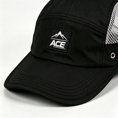 Sports Mesh Sweatband 5 Panel Camper Hat con bordo piatto e una taglia adatta a tutti i design