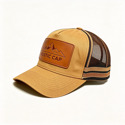 Cappellino trucker a 6 pannelli con rete traspirante sul retro, chiusura a scatto regolabile, ideale per eventi e uniformi