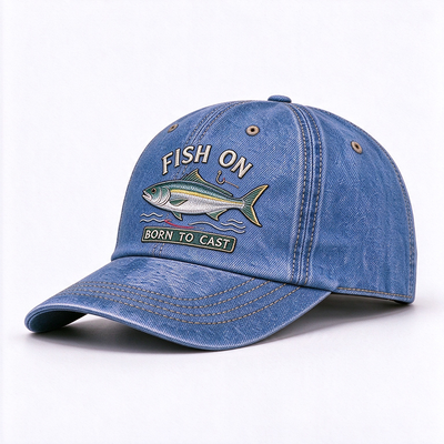 Denim lavato Cappello da papà da pesca ricamo alzato Respirabile leggero elegante Testa pratica per pescatori all'aria aperta Abbigliamento casual