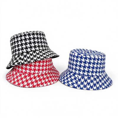 Cappello a secchiello in tessuto riciclato pied-de-poule casual leggero traspirante per attività quotidiane all'aperto